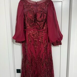 JJs House Burgundy Sequin Long Sleeve Dress